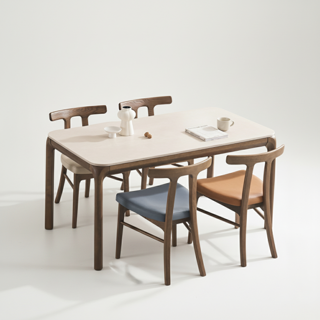 피어몬 애쉬 원목 양면 포세린 세라믹 4인 식탁세트(의자4개)