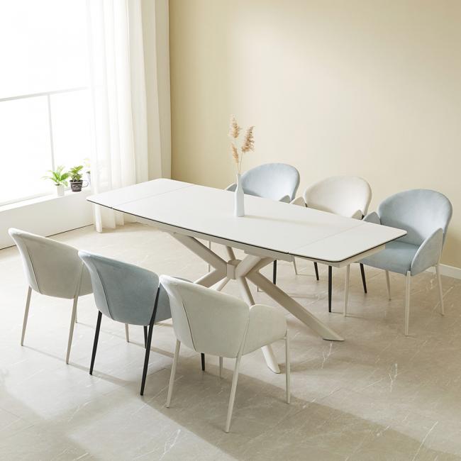 [전시상품 특가]나한트 반자동 확장형 무소음 포세린 세라믹 2000 6인 식탁(의자 2개 포함)