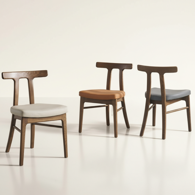 피어몬 애쉬 원목 실리콘레더 식탁 의자