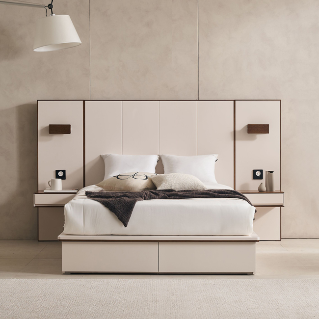 어바나 원목 LED 서랍 수납 호텔 침대(슈퍼싱글)+협탁2개세트