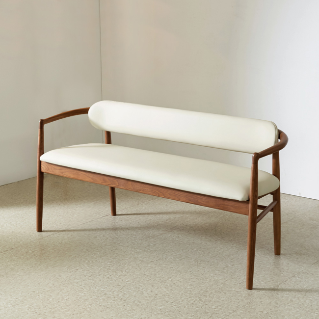 아벨스 애쉬 원목 실리콘레더 가죽 3인 등받이 벤치 의자