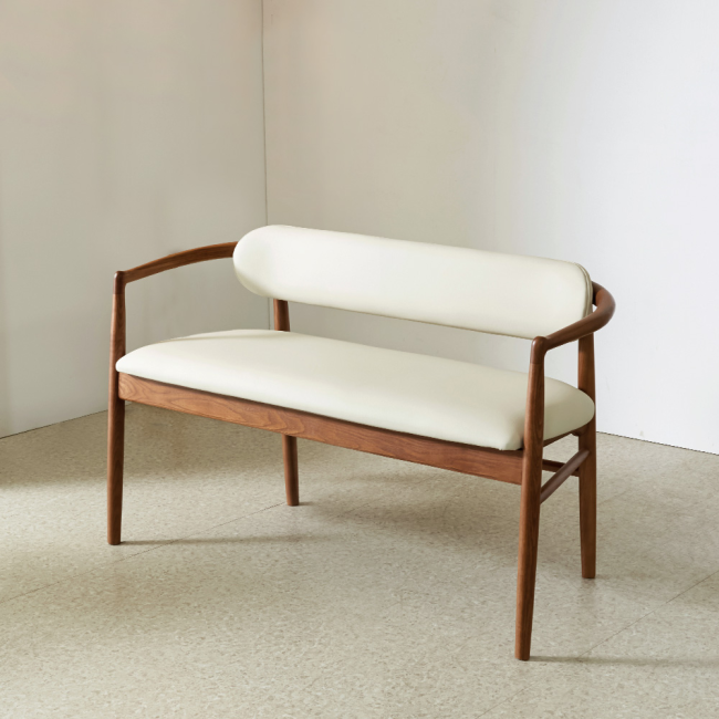 아벨스 애쉬 원목 실리콘레더 가죽 2인 등받이 벤치 의자