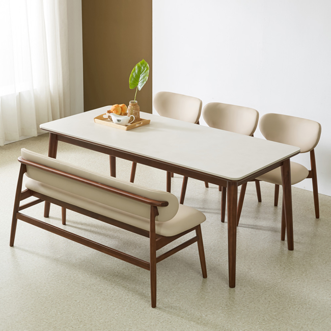 메릴본 원목 양면 포세린 세라믹 6인 식탁세트(벤치1개+의자3개)