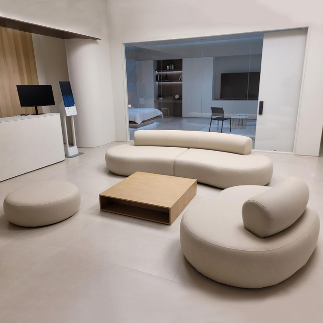 레이슨 라누고 스웨이드 패브릭 라운드 조약돌 구름 호텔 라운지 소파