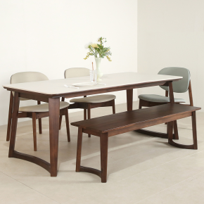 레스튼 원목 포세린 세라믹 6인 낮은 식탁세트(벤치1개+의자3개)