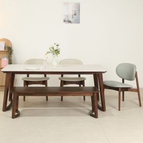 레스튼 원목 포세린 세라믹 6인 낮은 식탁세트(벤치1개+의자3개)