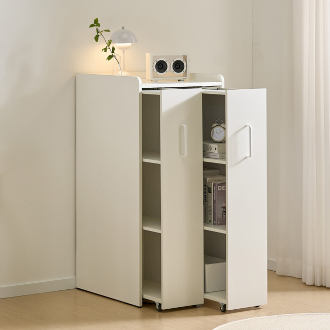 블러스 슬림 듀얼 슬라이딩 낮은 3단 책장 책꽂이 거실 수납장