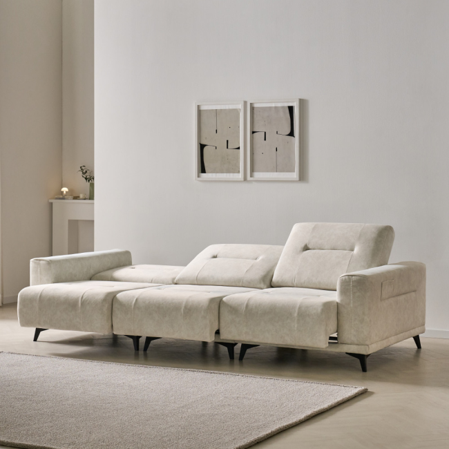 더스빌 아쿠아텍스 패브릭 모션 슬라이딩 무빙 침대 4인 리클라이너 소파