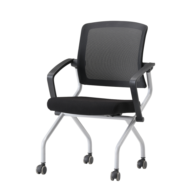 루트 A형 바퀴 블랙 팔걸이 틸팅 폴딩 좌판 회의용 사무용 의자 RO-218