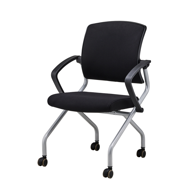 루트 B형 바퀴 블랙 팔걸이 틸팅 폴딩 좌판 회의용 사무용 의자 RO-220