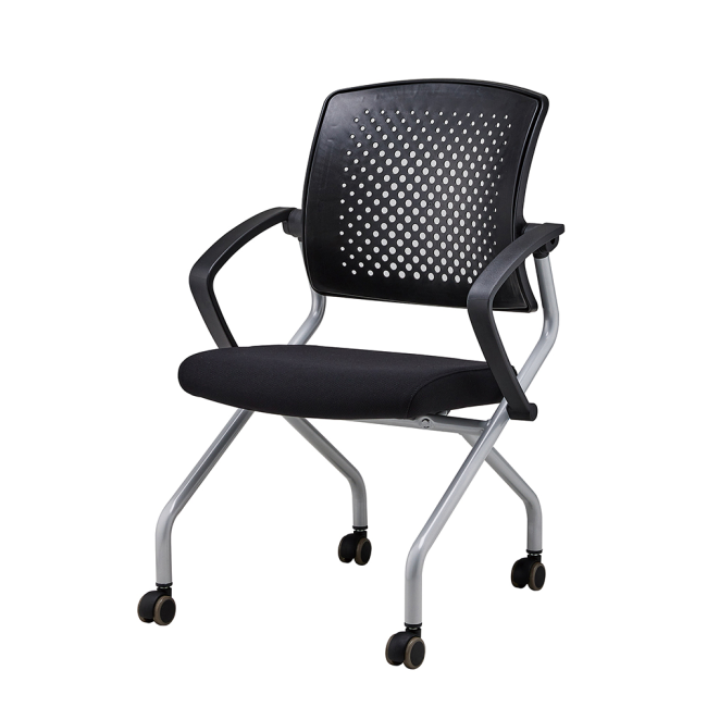 루트 C형 바퀴 블랙 팔걸이 틸팅 폴딩 좌판 회의용 사무용 의자 RO-221