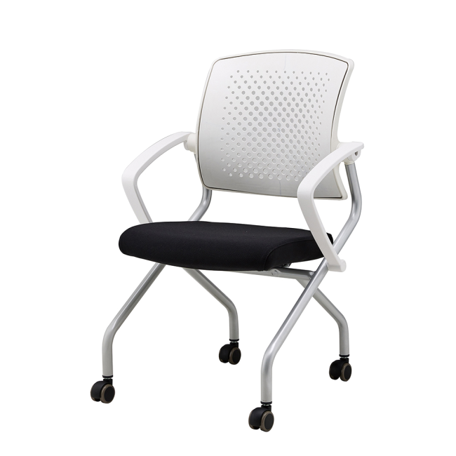 루트 C형 바퀴 화이트 팔걸이 틸팅 폴딩 좌판 회의용 사무용 의자 RO-221W