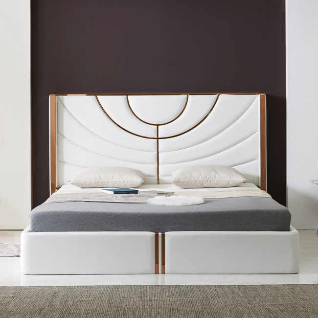 블레지 로즈골드 매립형 가죽 호텔 침대(킹)