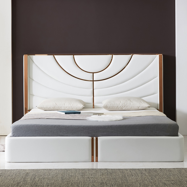 블레지 로즈골드 매립형 가죽 호텔 침대(라지킹)