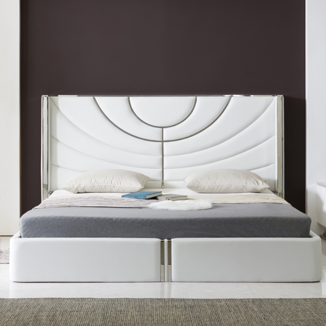 블레지 실버 매립형 가죽 호텔 침대(라지킹)