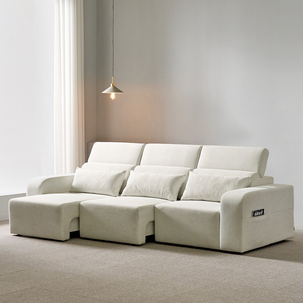 [전시상품 특가]엘런스 아쿠아텍스 4인 모션 슬라이딩 무빙 리클라이너 소파