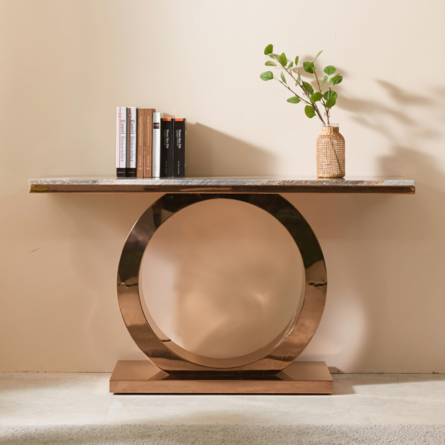 안티오 대리석 스탠 로즈골드 오메가 테이블 콘솔 화장대 사이드보드