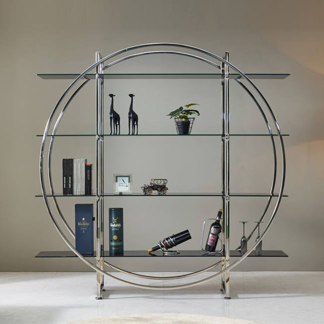 스웰튼 스텐 실버 원형 강화유리 선반 장식장 진열장 책장