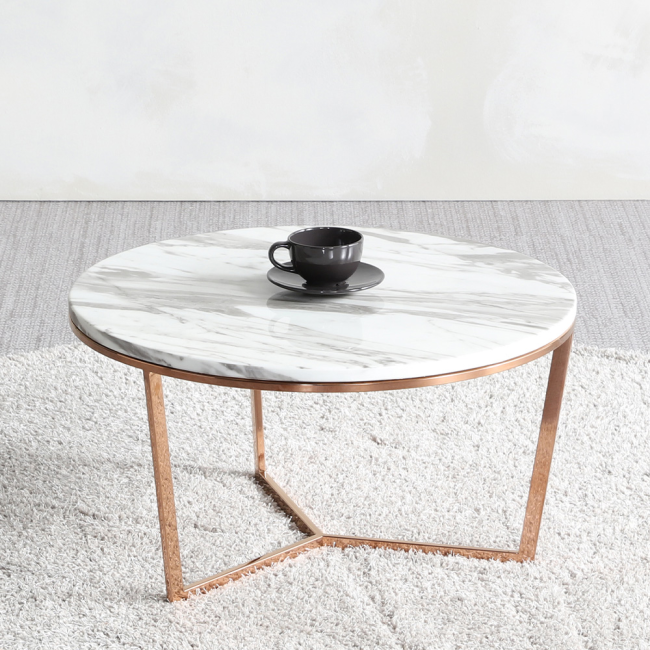 레이너 스텐 로즈골드 대리석 원형 거실 소파 테이블 S