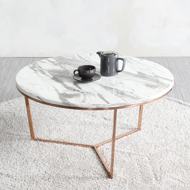 레이너 스텐 로즈골드 대리석 원형 거실 소파 테이블 L