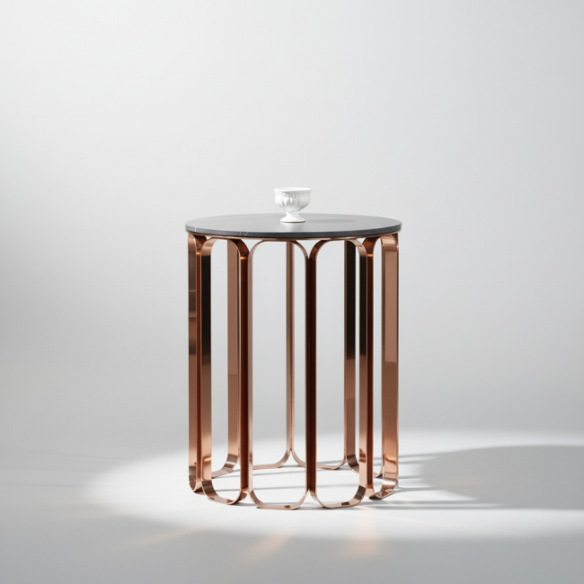 툴레어 스텐 로즈골드 포세린 세라믹 원형 거실 소파 테이블 S