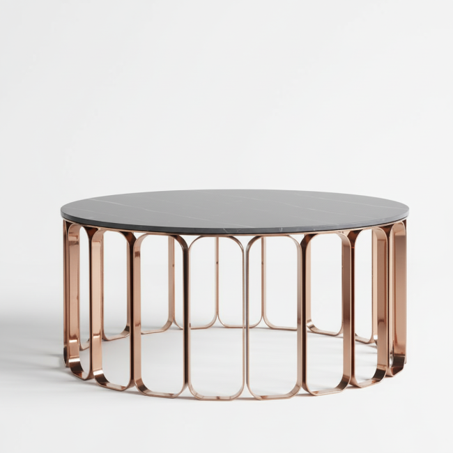 툴레어 스텐 로즈골드 포세린 세라믹 원형 거실 소파 테이블 L