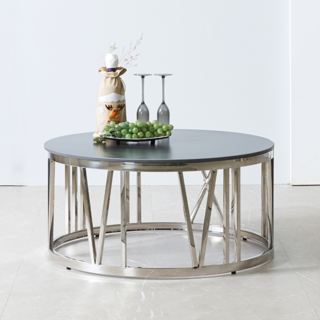 슬로이 스텐 실버 포세린 세라믹 원형 거실 소파 테이블 좌탁