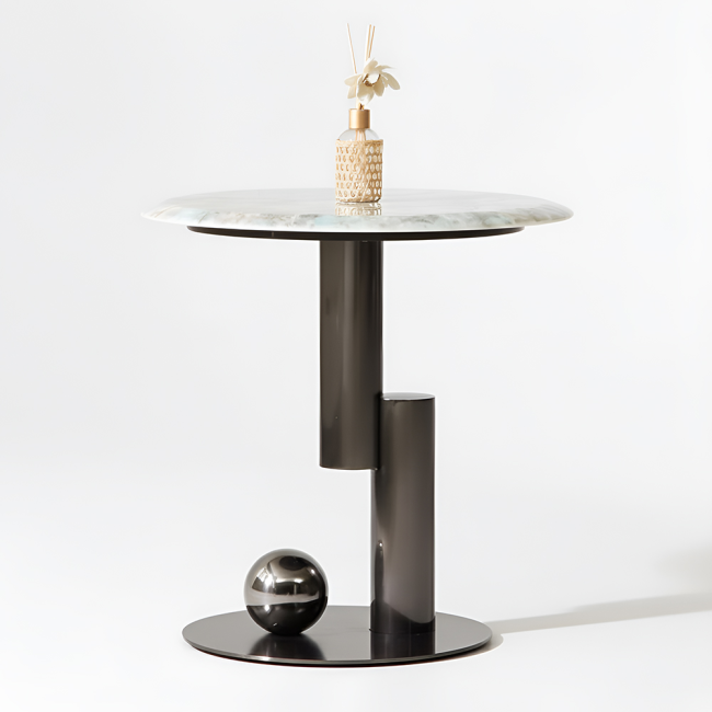 마키아 스텐 스틸 대리석 원형 듀얼 거실 소파 테이블 S