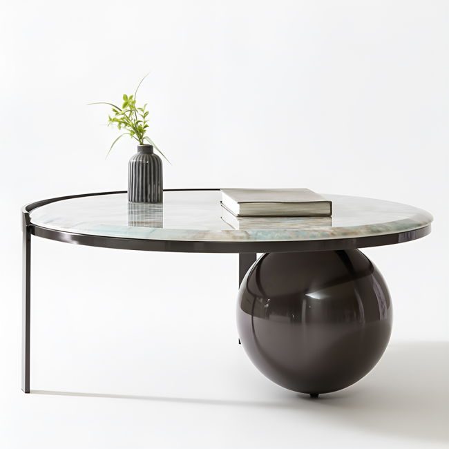 마키아 대리석 스텐 스틸 원형 듀얼 거실 소파 테이블 L