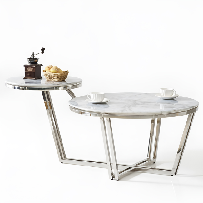 발레노 원형 듀얼 대리석 스텐 스틸 거실 소파 테이블