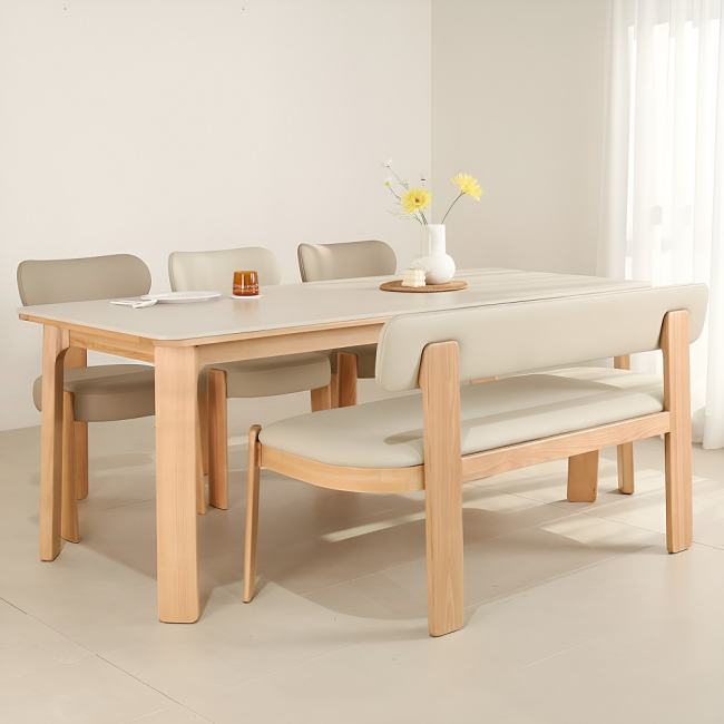 네브라 애쉬원목 포세린 세라믹 200cm 6인 식탁세트(벤치1개+의자3개)