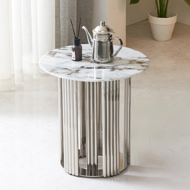 피에노 원형 듀얼 대리석 스텐 스틸 거실 소파 테이블 S