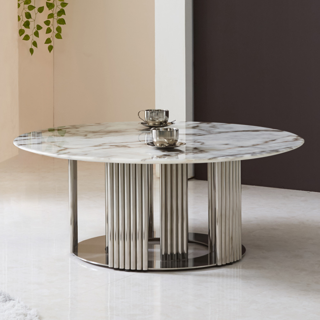 피에노 원형 듀얼 대리석 스텐 스틸 거실 소파 테이블 L