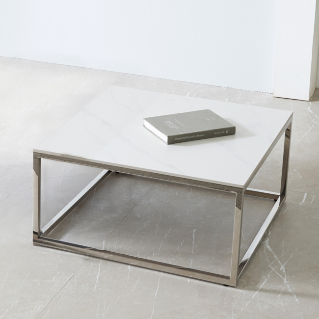 바렌트 사각 듀얼 포세린 세라믹 스텐 스틸 거실 소파 테이블 S