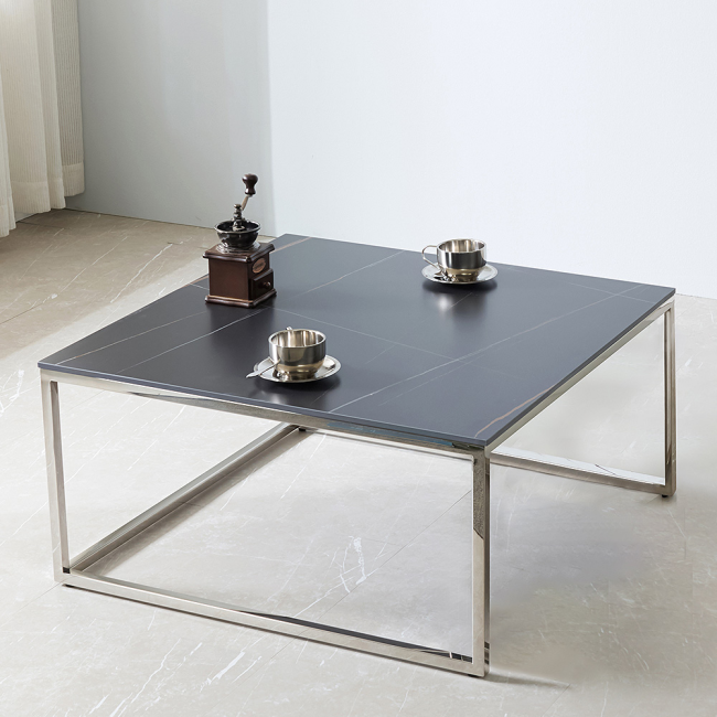 바렌트 사각 듀얼 포세린 세라믹 스텐 스틸 거실 소파 테이블 L