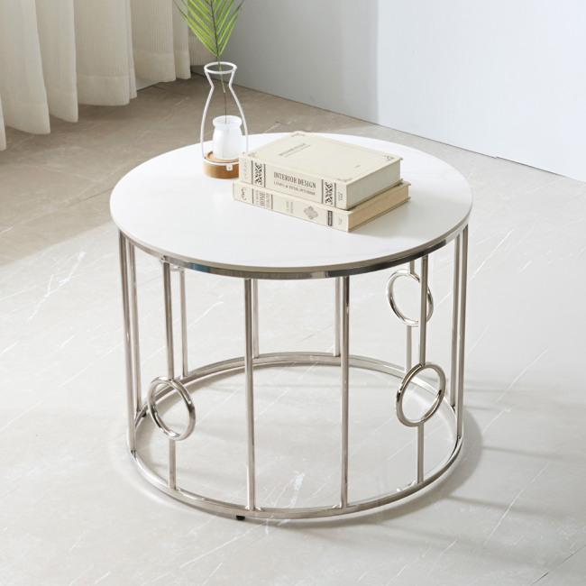 도마르 스텐 실버 원형 듀얼 포세린 세라믹 거실 소파 테이블 S