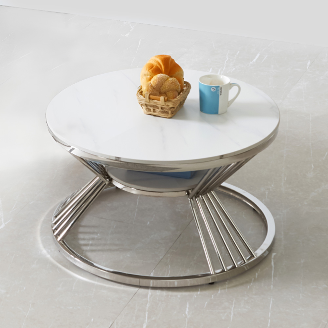 트비아 원형 듀얼 포세린 세라믹 스텐스틸 거실 소파 테이블 S