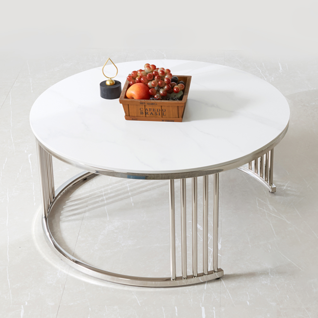 트비아 원형 듀얼 포세린 세라믹 스텐스틸 거실 소파 테이블 L