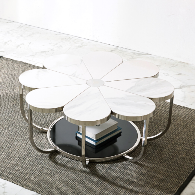 지로나 듀얼 포세린 세라믹 스텐스틸 거실 소파 테이블 L