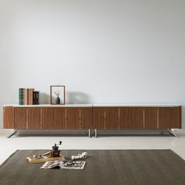 루마노 갤러리 포세린 통세라믹 스텐 스틸 월넛 서랍 2800 거실장 TV장