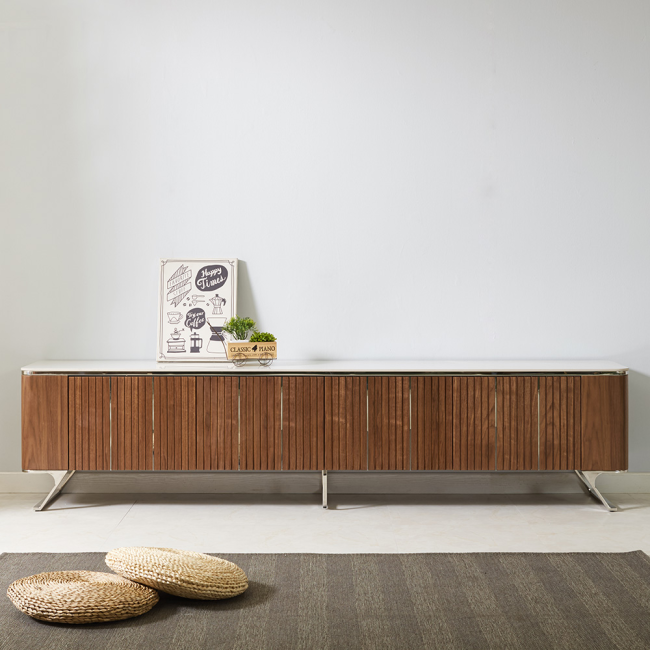 루마노 갤러리 포세린 통세라믹 스텐 스틸 월넛 서랍 2200 거실장 TV장