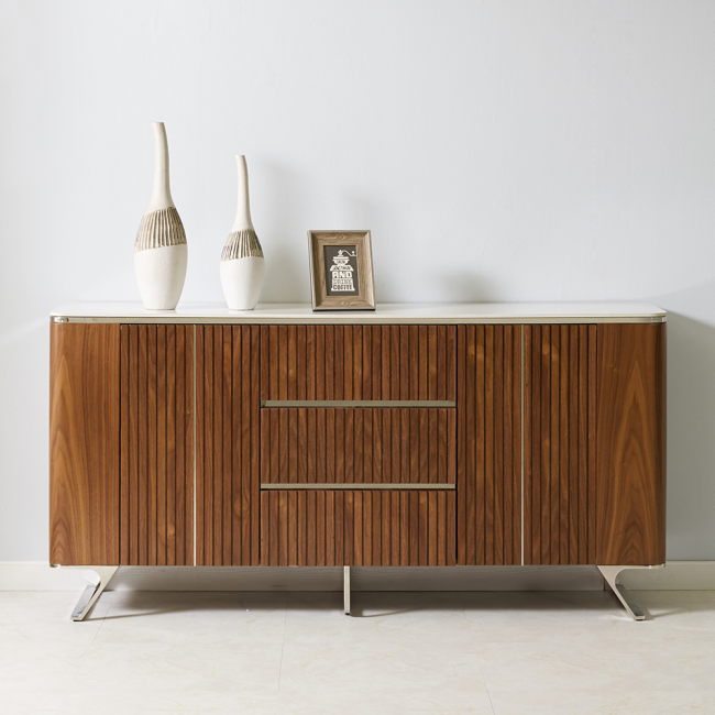 루마노 갤러리 포세린 통세라믹 월넛 3단 도어 와이드 서랍장 사이드보드 콘솔