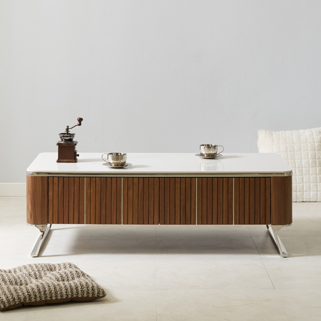 루마노 갤러리 포세린 통 세라믹 월넛 서랍 거실 소파 테이블