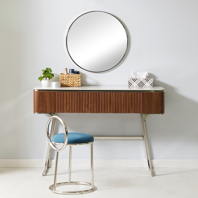 루마노 갤러리 포세린 통세라믹 월넛 화장대 세트+의자 콘솔