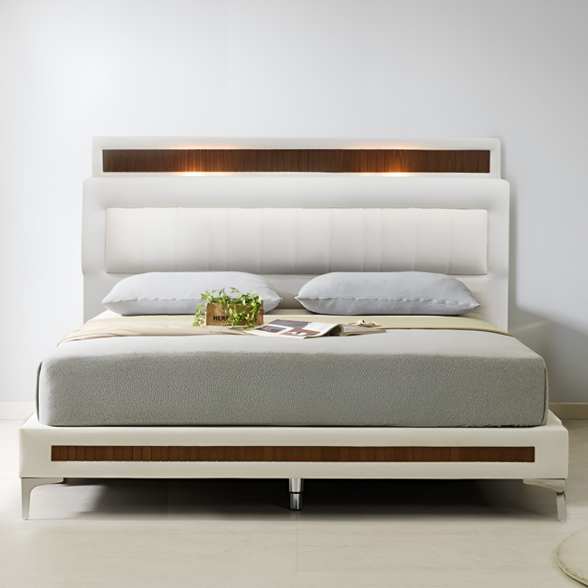 루마노 갤러리 아쿠아 스웨이드 월넛 평상형 침대(라지킹)