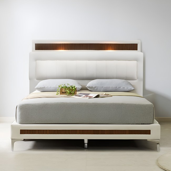 루마노 갤러리 아쿠아 스웨이드 월넛 평상형 침대(킹)