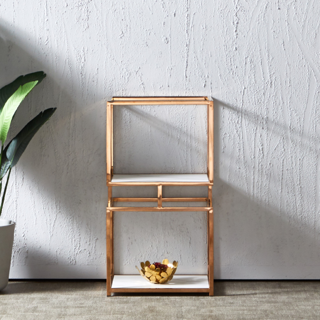 테브로 로즈골드 포세린 세라믹 2단 선반 장식장 진열장