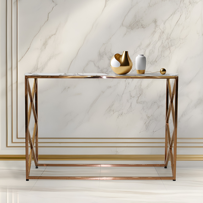 모레나 로즈골드 대리석 스텐 스틸 화장대 테이블 콘솔