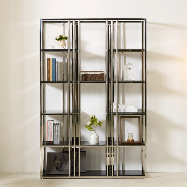 아르모 스텐 스틸 실버 강화유리 5단 선반 장식장 진열장