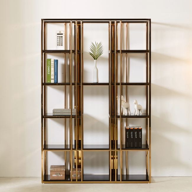 아르모 스텐 스틸 로즈골드 강화유리 5단 선반 장식장 진열장